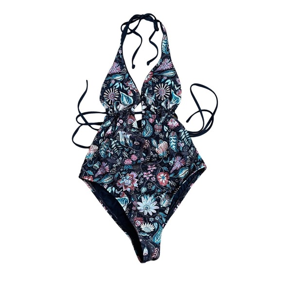 LSPACE Liberty Floracopa Pamela One Piece Swimsuit Size 6 Floral Plunge Halter - Picture 5 of 10
